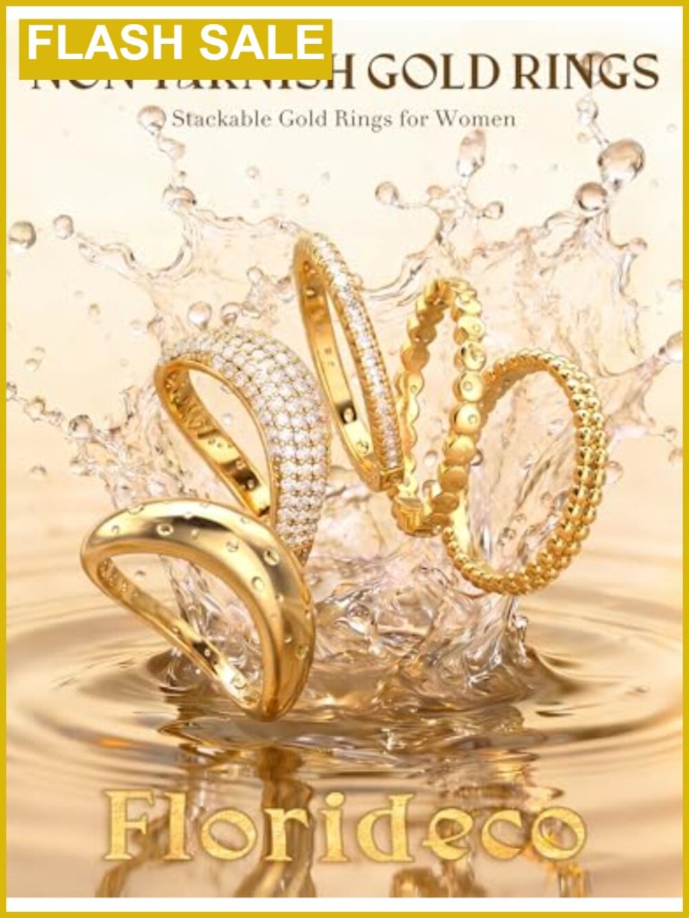 5pc 14K Gold Plated Stackable Rings Set Cubic Zirconia - Picture 2 of 6